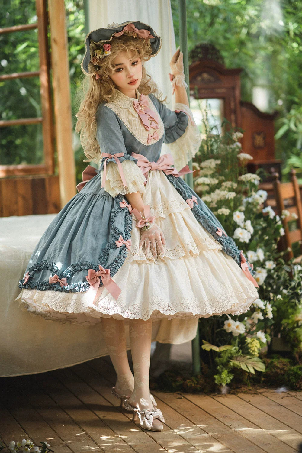 Miss Point~Lilyka Garden~Classic Lolita OP Dress Elegant Floral Wall Princess Sleeve