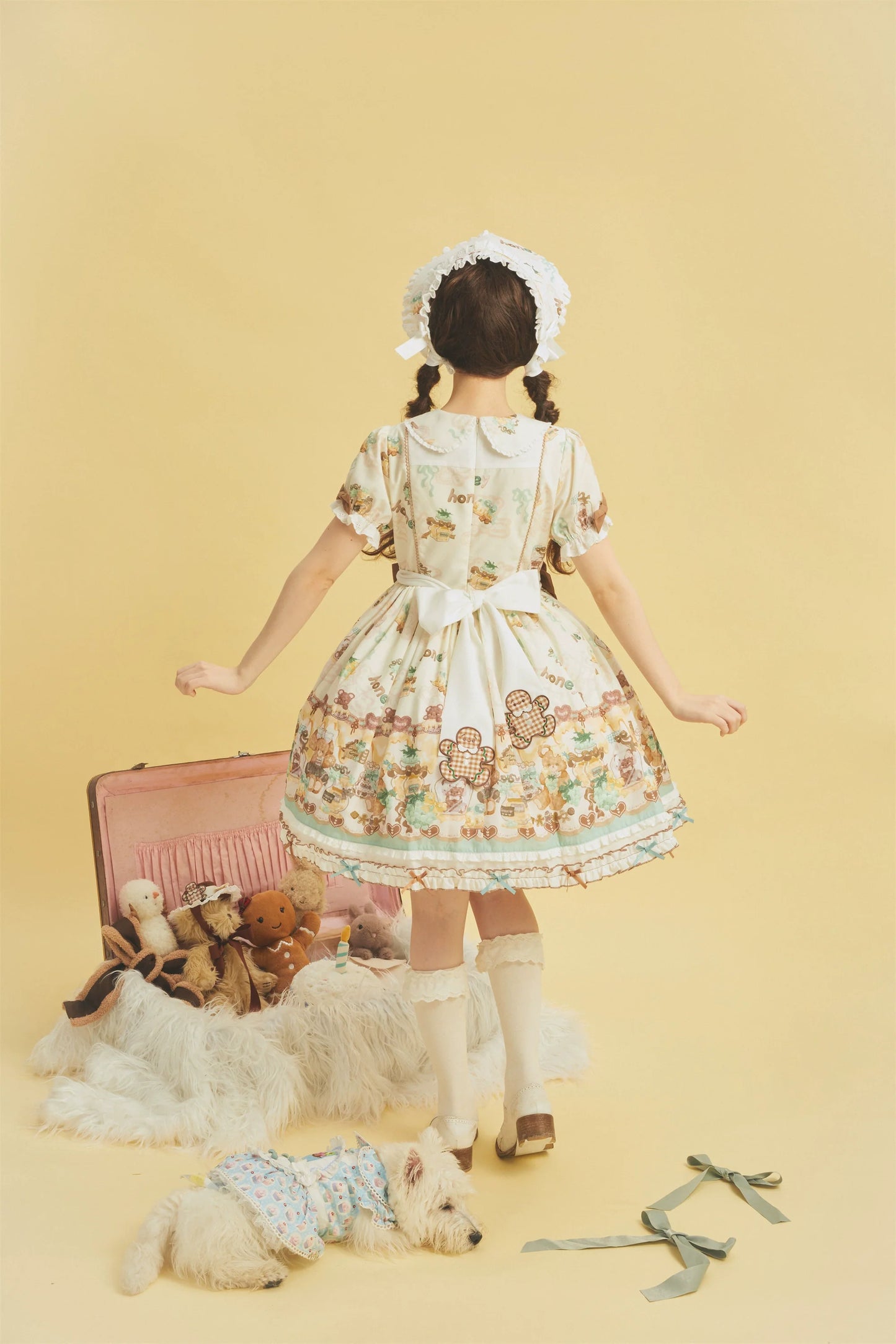 Babyblue~Little Bear Honey Jar~Kawaii Lolita Short Sleeve OP Gingerbread Man Embroidered Dress