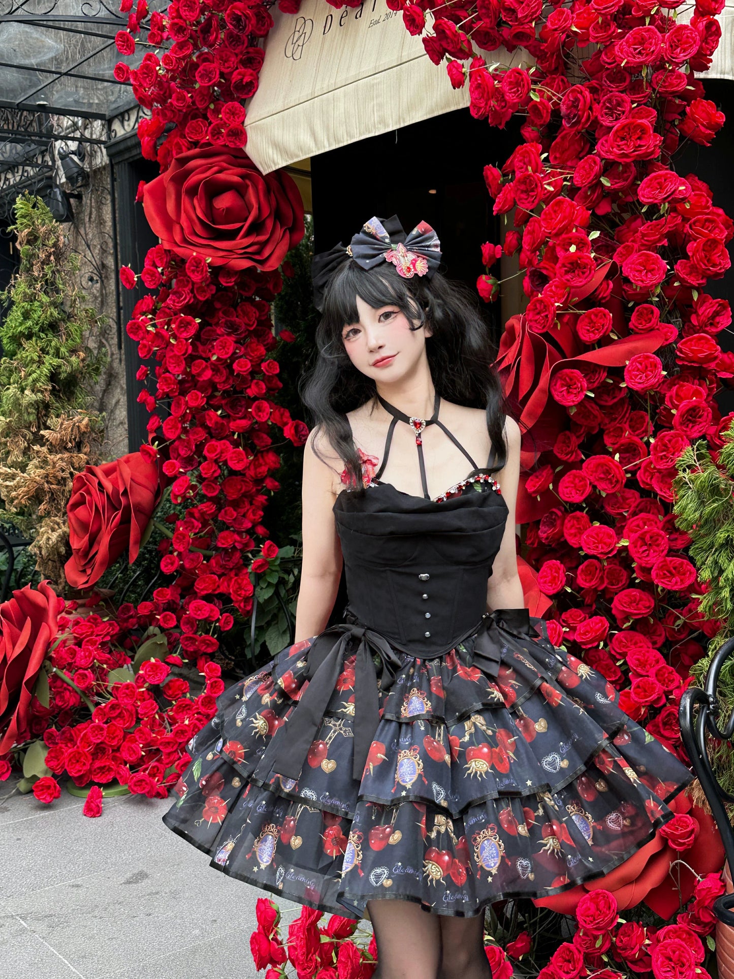 (Buy for me)Gloaming~Sweet Lolita Cherry print Short Sleeve OP and SK Set