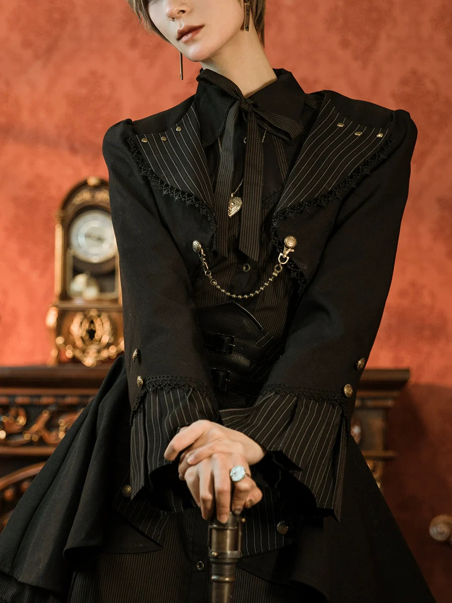 (BFM)Mr. Yi's Steam Continent~Gothic Lolita Cardigan Long Sleeve Black Short Jacket