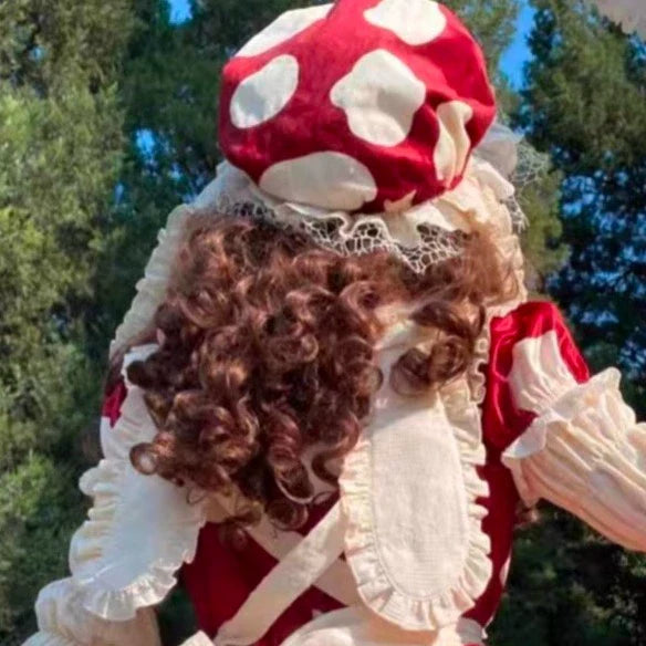Sakurahime~Mushroom~Kawaii Lolita OP Dress with Apron and Detachable Sleeves