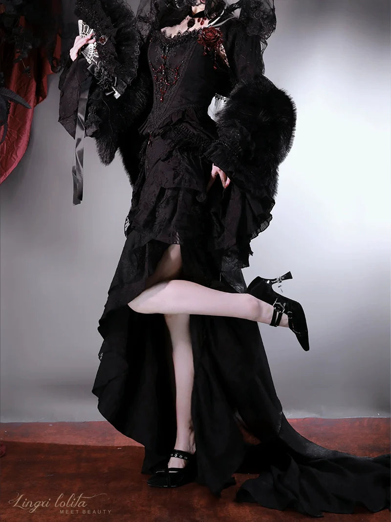 Lingxi Lolita~Lord of the Night~Gothic Lolita Skirt Suit Mermaid Skirt and Fishbone Bodice