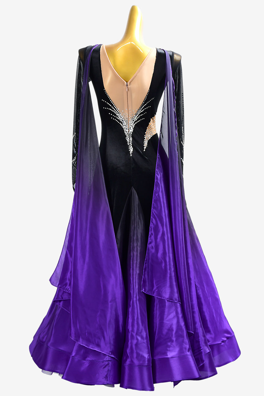 Permino black shaded purple Standard dress with pearl chiffon underskirts, float & AB stones