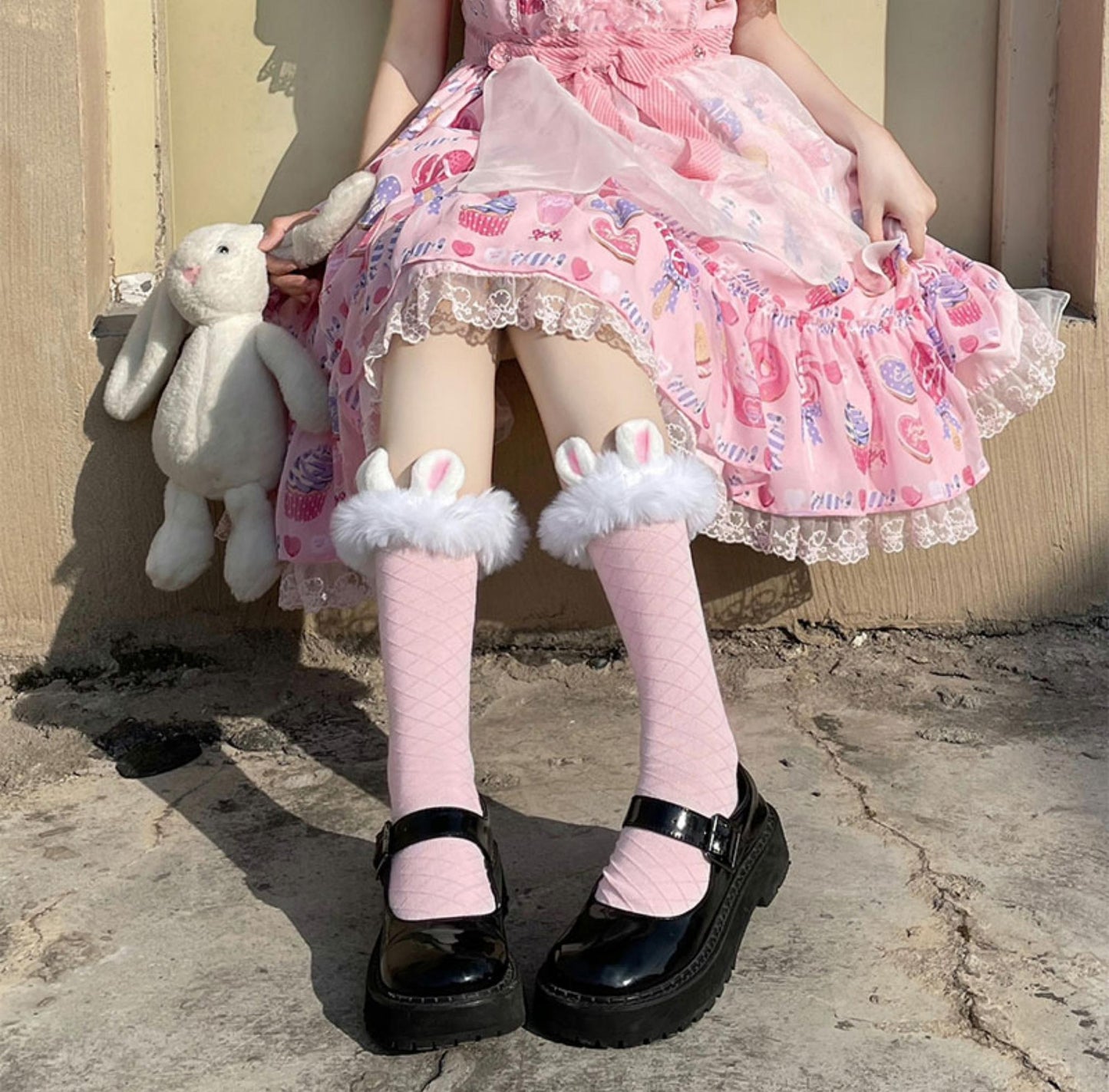 Hua Nai Cat~Winter Lolita Socks Cute Plush Lace Calf Socks