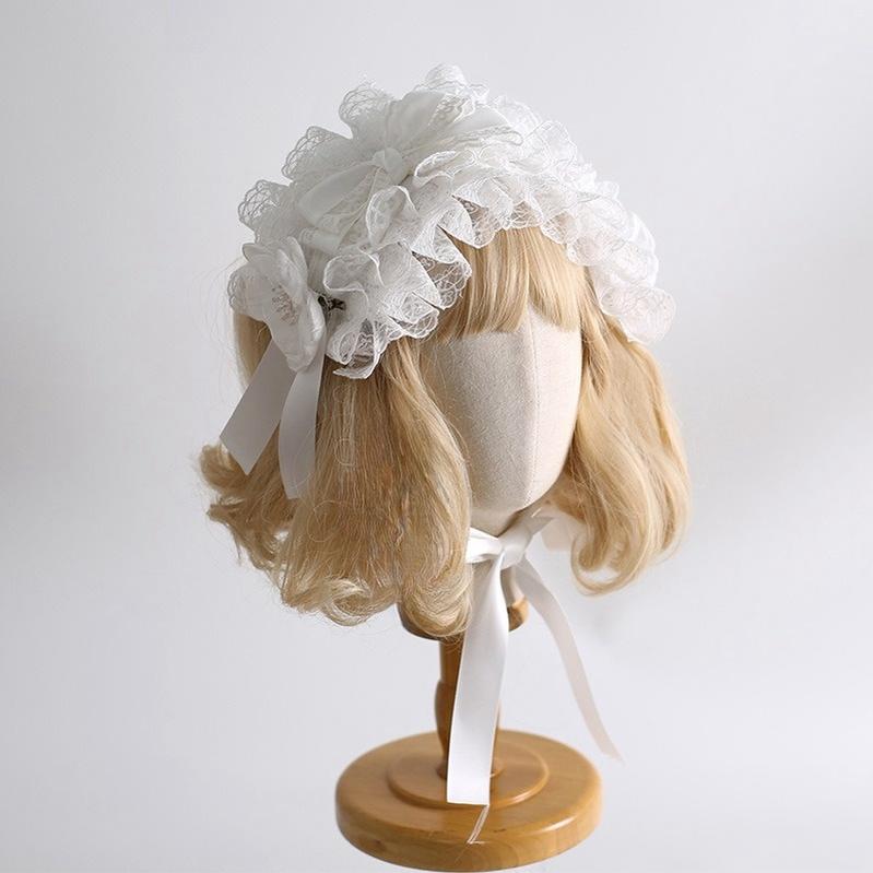 Xiaogui~Classic Lolita Lace Headdress Pure White Lolita Head Accessory