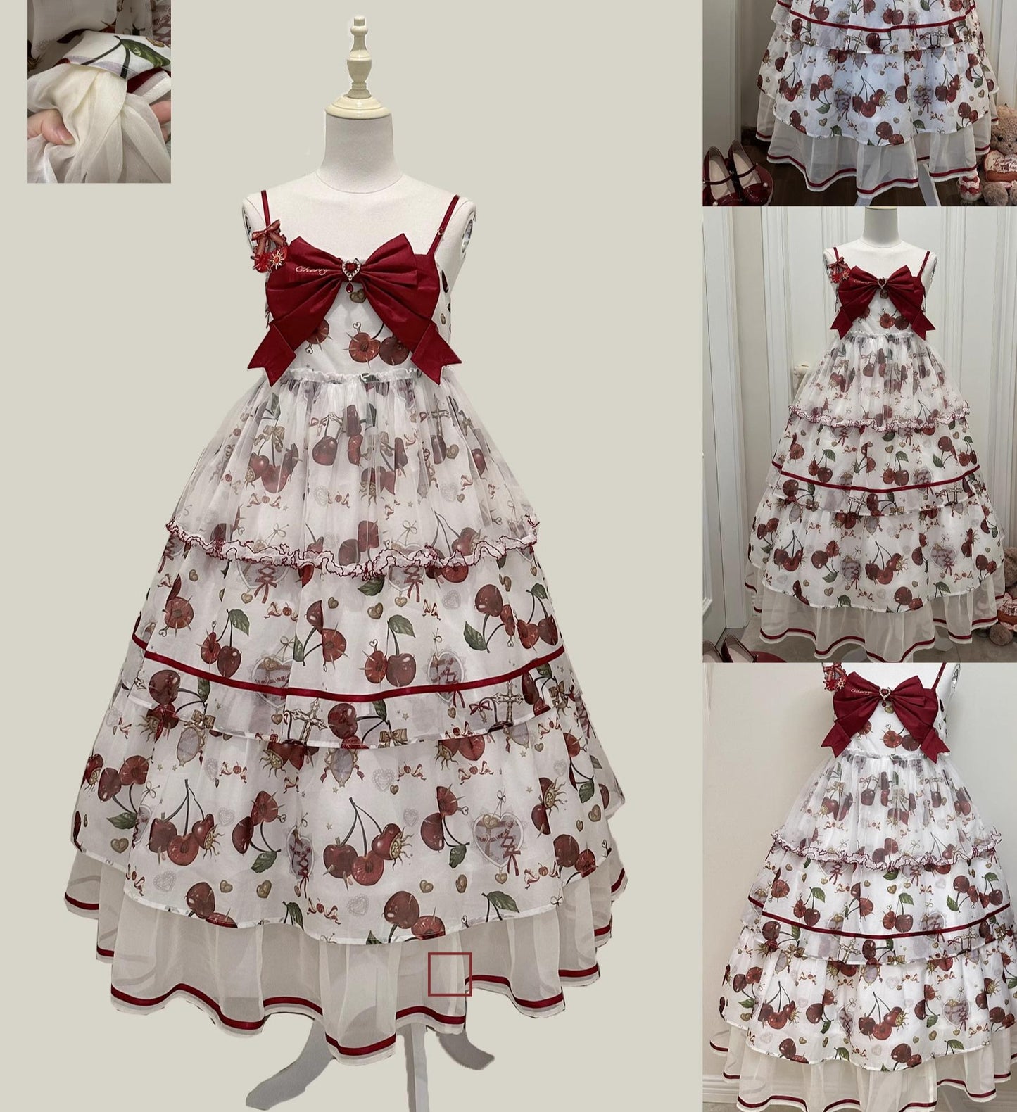 (Buy for me)Gloaming~Sweet Lolita Cherry print Short Sleeve OP and SK Set