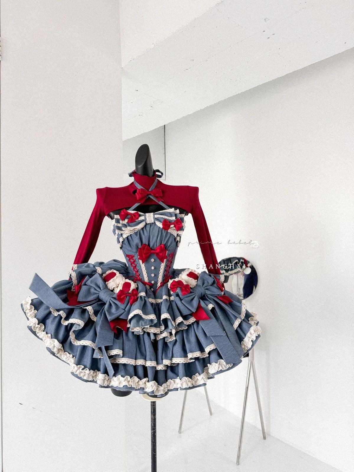 POSHEPOSE~First Cherry Rabbit~Sweet Lolita Dress Halter Neck Jumper Dress and Cardigan