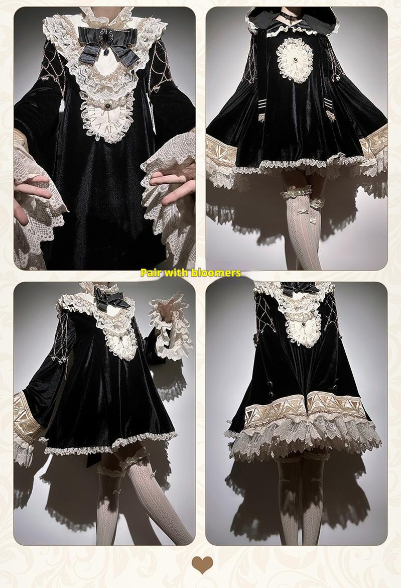 LizBird~Reincarnated Clock~Vintage Lolita OP Dress Set Lolita Bloomers