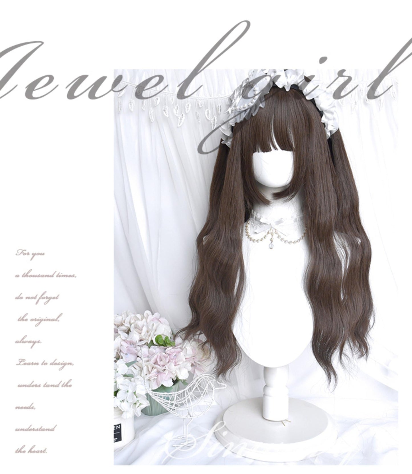 Sinwavy~Praying Meow~Kawaii Lolita Wig Long Curly Hair Wig Cold Brown