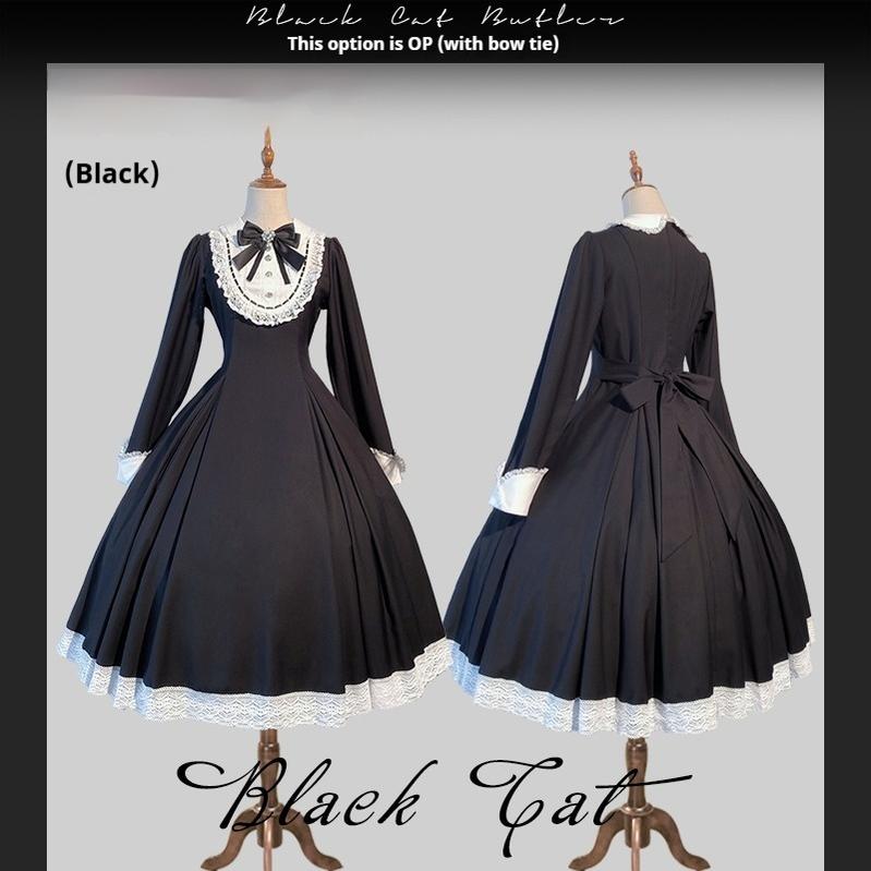 Hezi's Cat Haven~Black Cat Butler~Maid Lolita OP Dress Elegant Black and White Dress