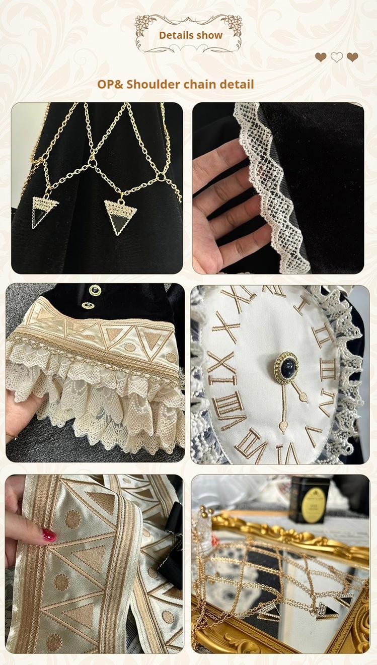 LizBird~Reincarnated Clock~Vintage Lolita OP Dress Set Lolita Bloomers
