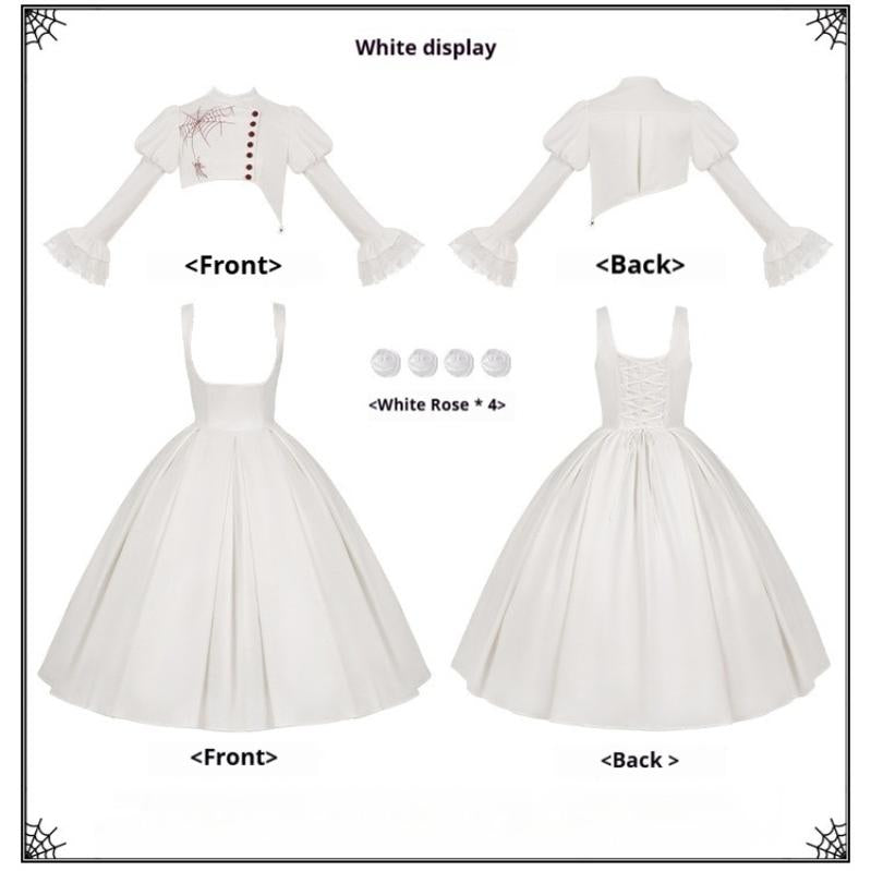 With PUJI~Enigmatic Night Poem~Halloween Gothic Lolita Fishbone Bustier Dress Embroidered Coat