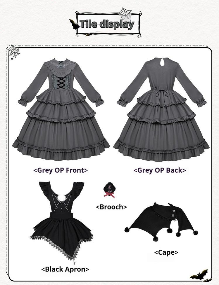 With PUJI~Castle Night~Gothic Twins Lolita OP Three-tiered Embroidery Dress