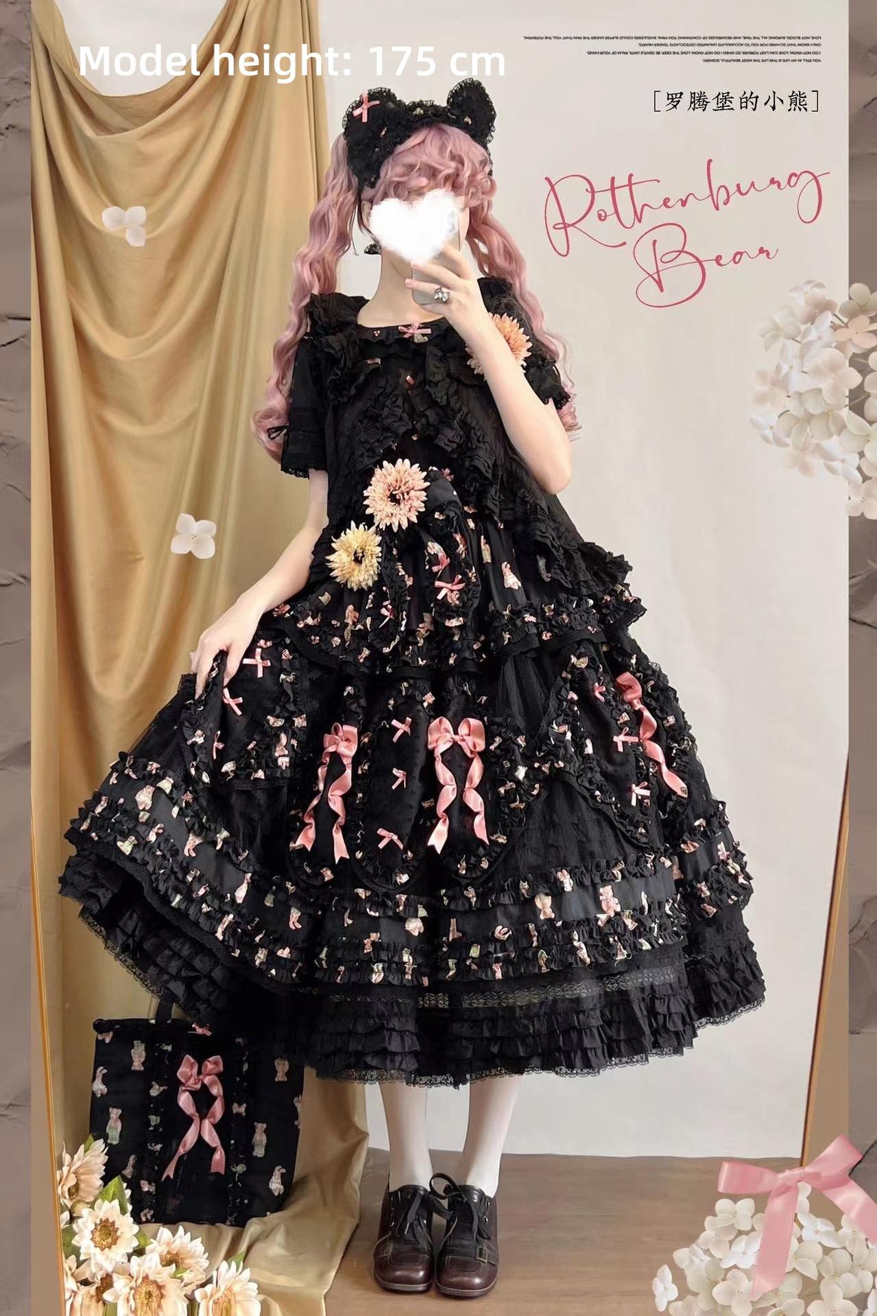 MONO GIRL~Rottengburg Bear~Sweet Lolita JSK Print Hollow-out Ruffles Dress