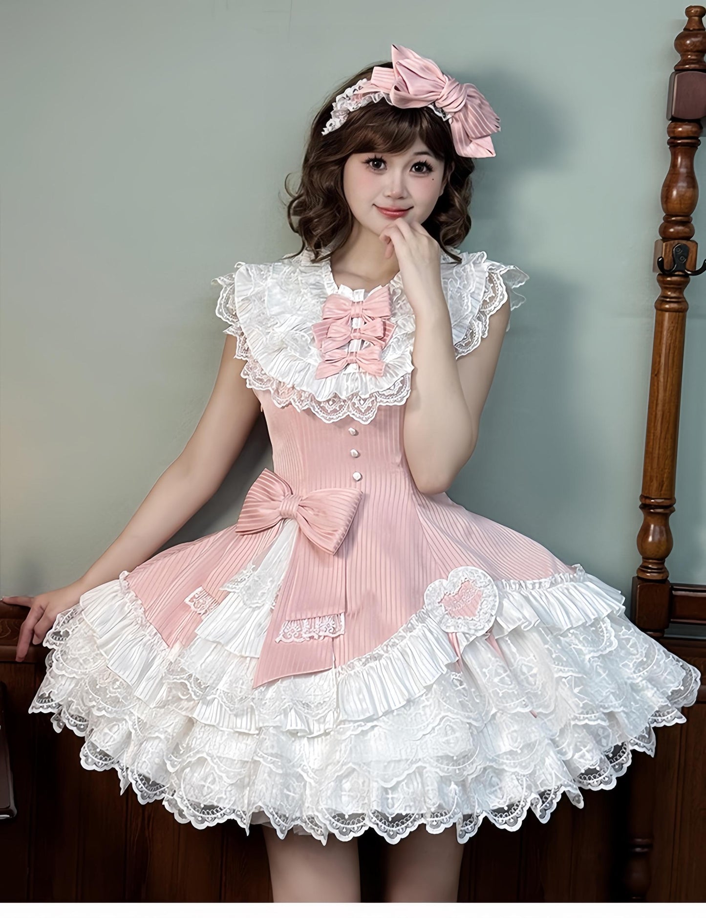 Alice Girl~Arrogant Miss~Sweet Lolita Jumper Dress with Tiered Lace Dress