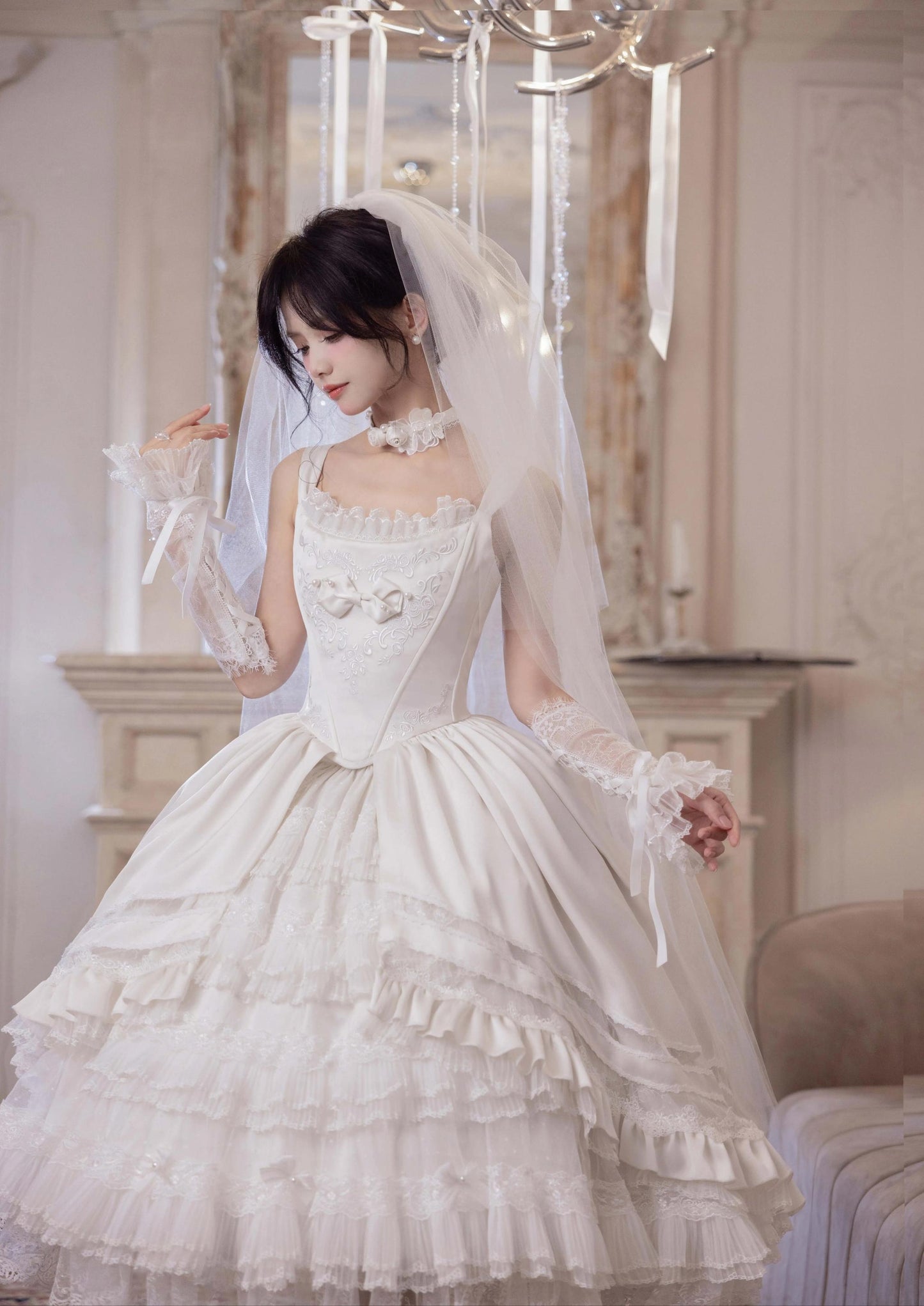 Garden Cat~Rose Promise~Classic Lolita JSK Embroidery Jumper Dress Built-in Fishbone