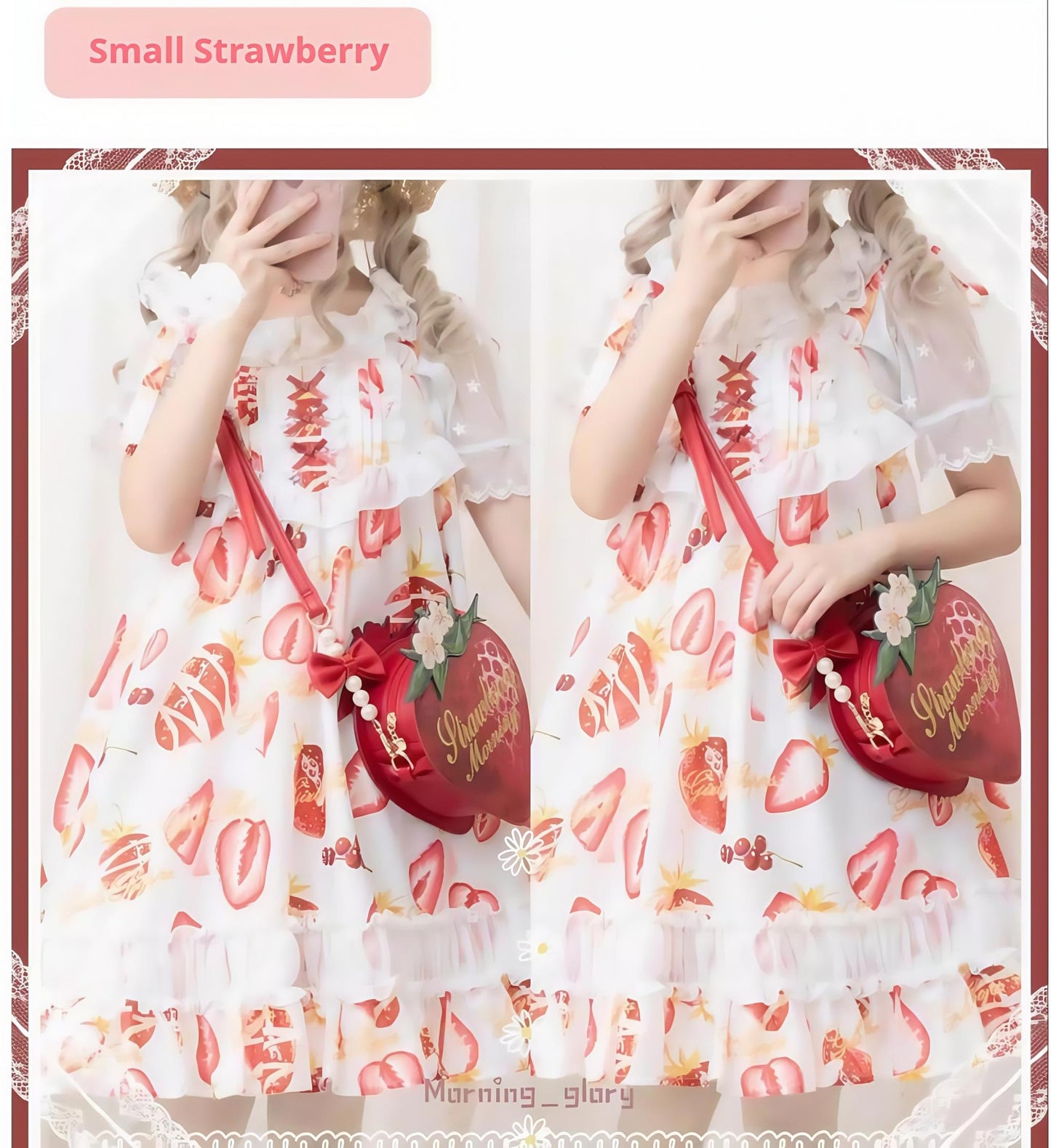 Morning Glory~A Strawberry~Sweet Lolita Crossbody Bag Strawberry Printed Handbag