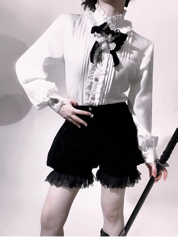 CastleToo~Erosion Heart F-Type~Ouji Lolita Suit Black Velvet Shorts and Skirt