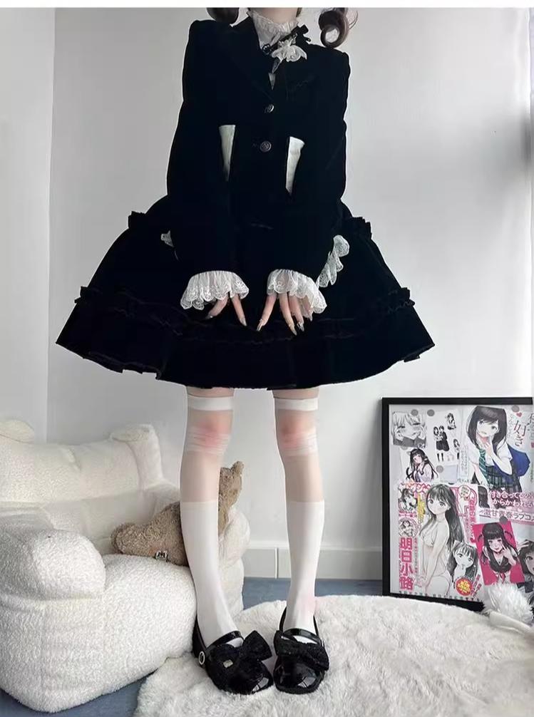 CastleToo~Erosion Heart F-Type~Ouji Lolita Suit Black Velvet Shorts and Skirt