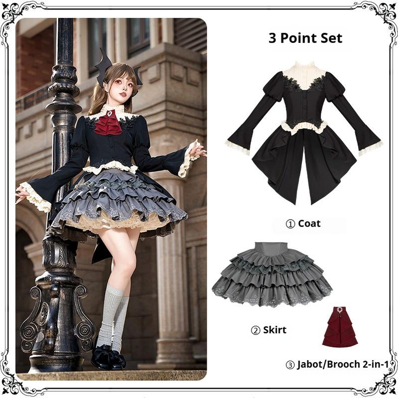 With PUJI~Night Feast~Gothic Lolita Suit Ouji Lolita Tailcoat Tiered Skirt Shorts