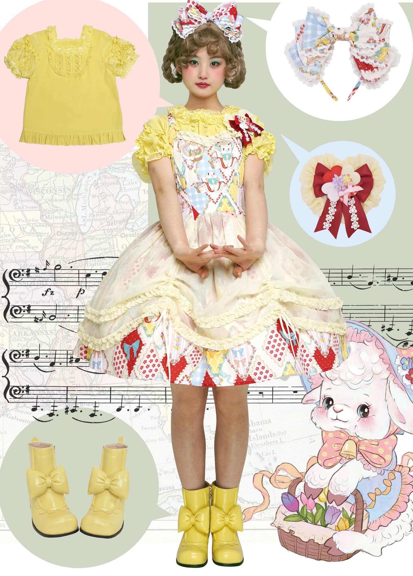 Southern Cross~Showa Kaleidoscope~Sweet Lolita OP SK and JSK with Rabbit Print