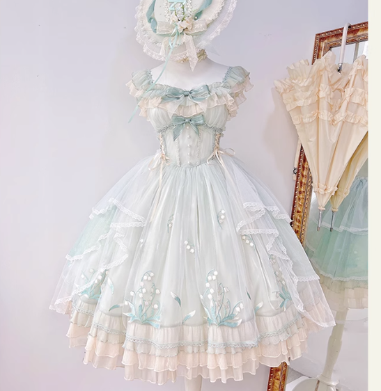 Mieye~Elegant Lolita JSK Flounce Hemline Multicolors