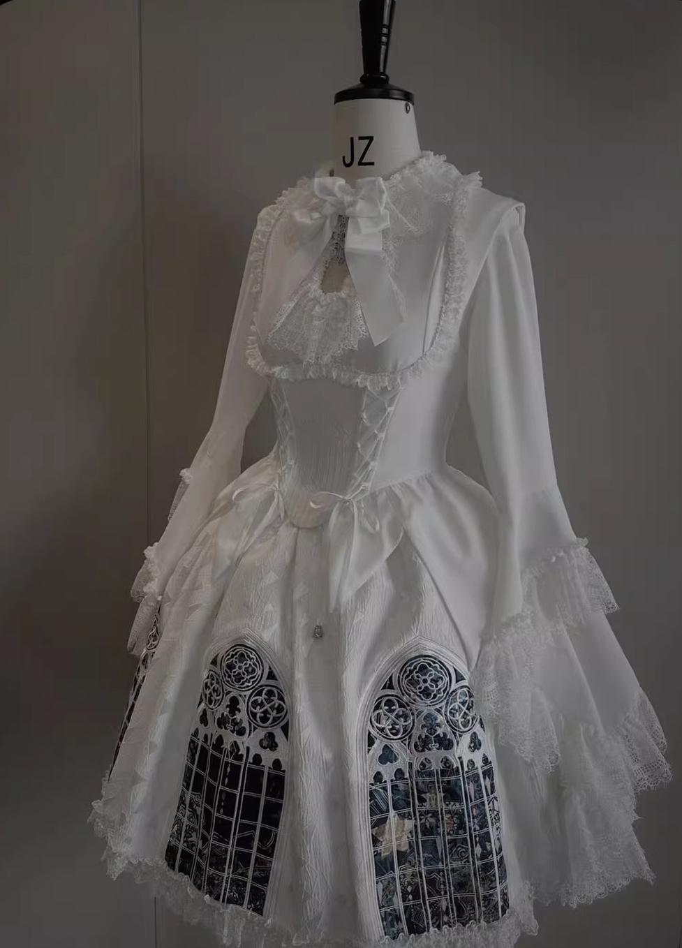 Susin Lolita~Night Traveler~Gothic Lolita Skirt Outfit Long Coat Shirt and Bustier Set