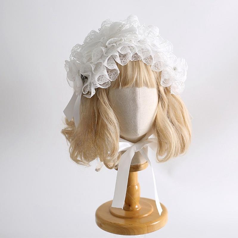 Xiaogui~Classic Lolita Lace Headdress Pure White Lolita Head Accessory