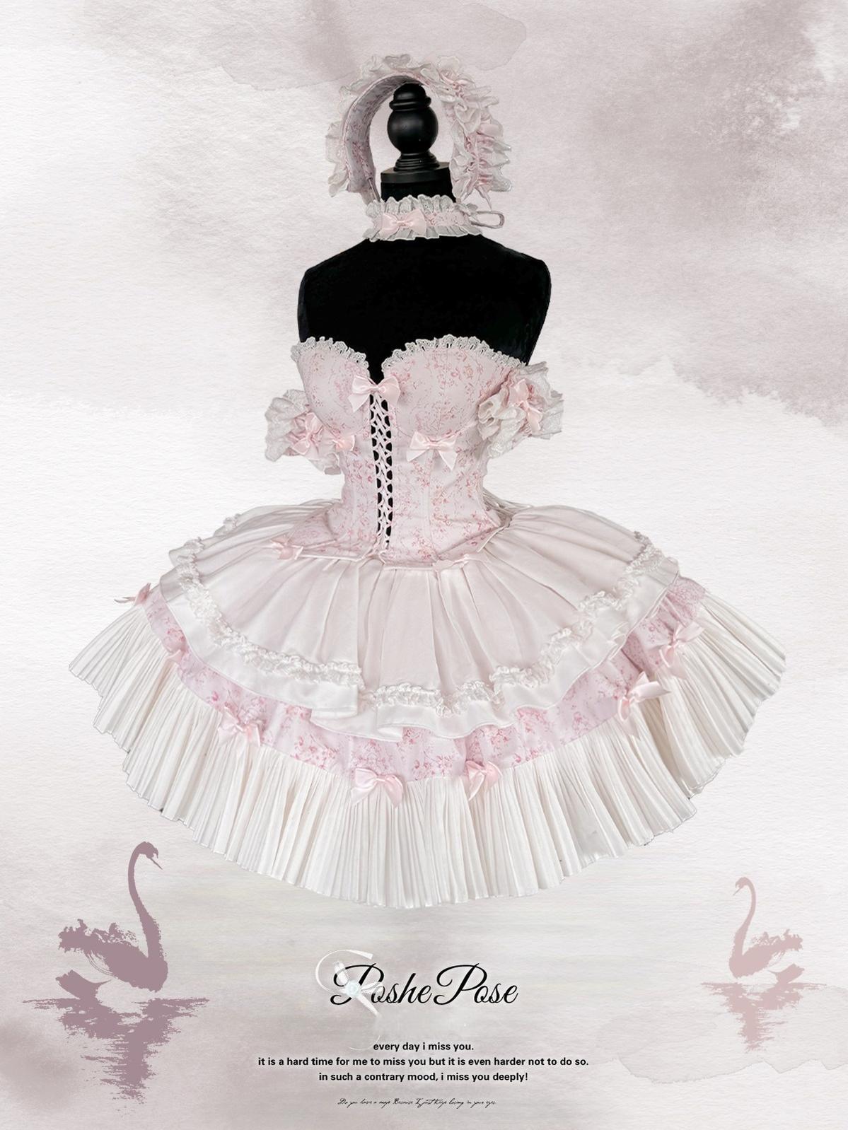 POSHEPOSE~Celadon Overture~Sleeveless Princess Lolita Skirt Suit Fishbone Top Tiered SK