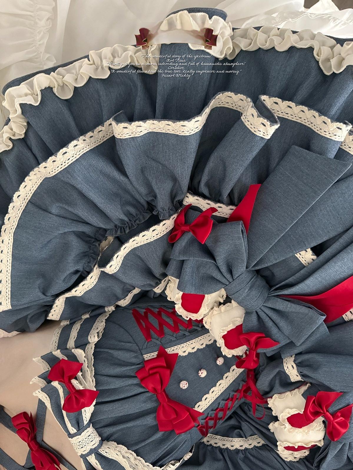 POSHEPOSE~First Cherry Rabbit~Sweet Lolita Dress Halter Neck Jumper Dress and Cardigan