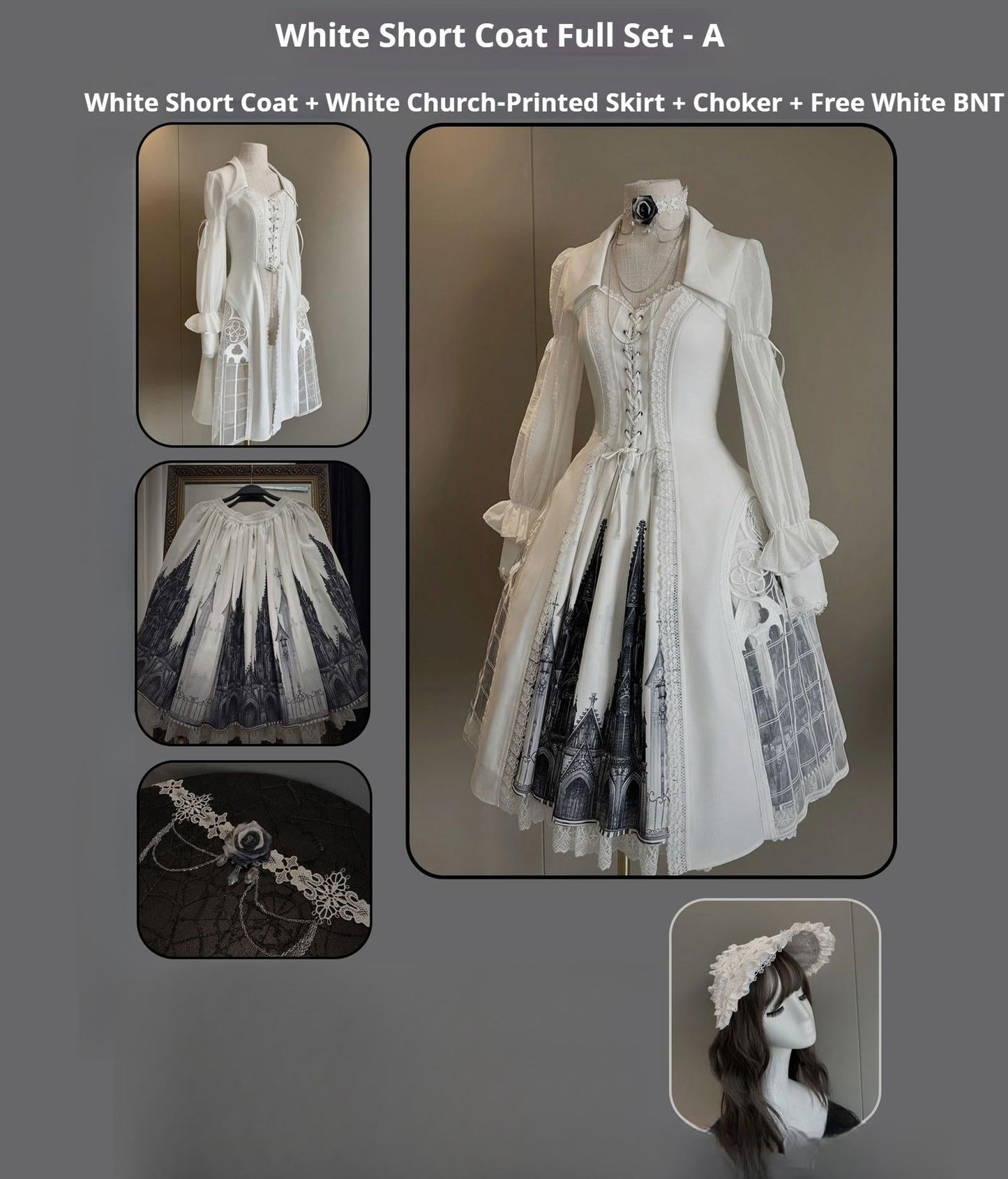 Susin Lolita~Night Traveler~Gothic Lolita Skirt Outfit Long Coat Shirt and Bustier Set
