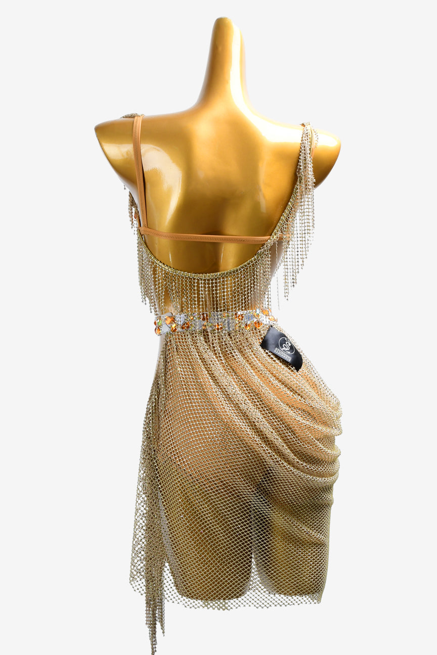 Permino crystal fishnet Latin dress with  AB cystals & sew-on stones