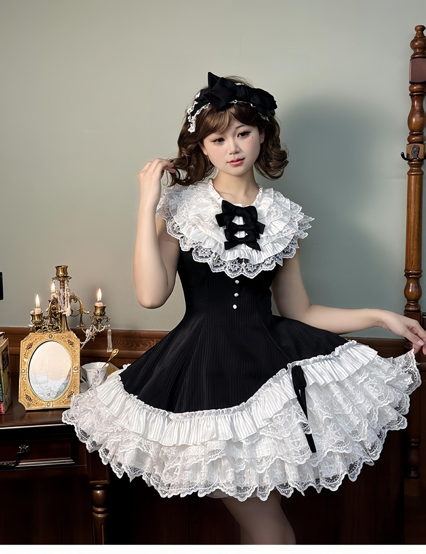 Alice Girl~Arrogant Miss~Sweet Lolita Jumper Dress with Tiered Lace Dress