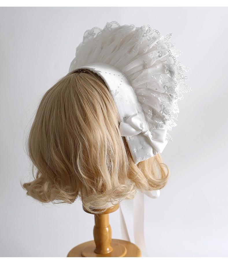 Xiaogui~Classic Lolita Lace Headdress Pure White Lolita Head Accessory